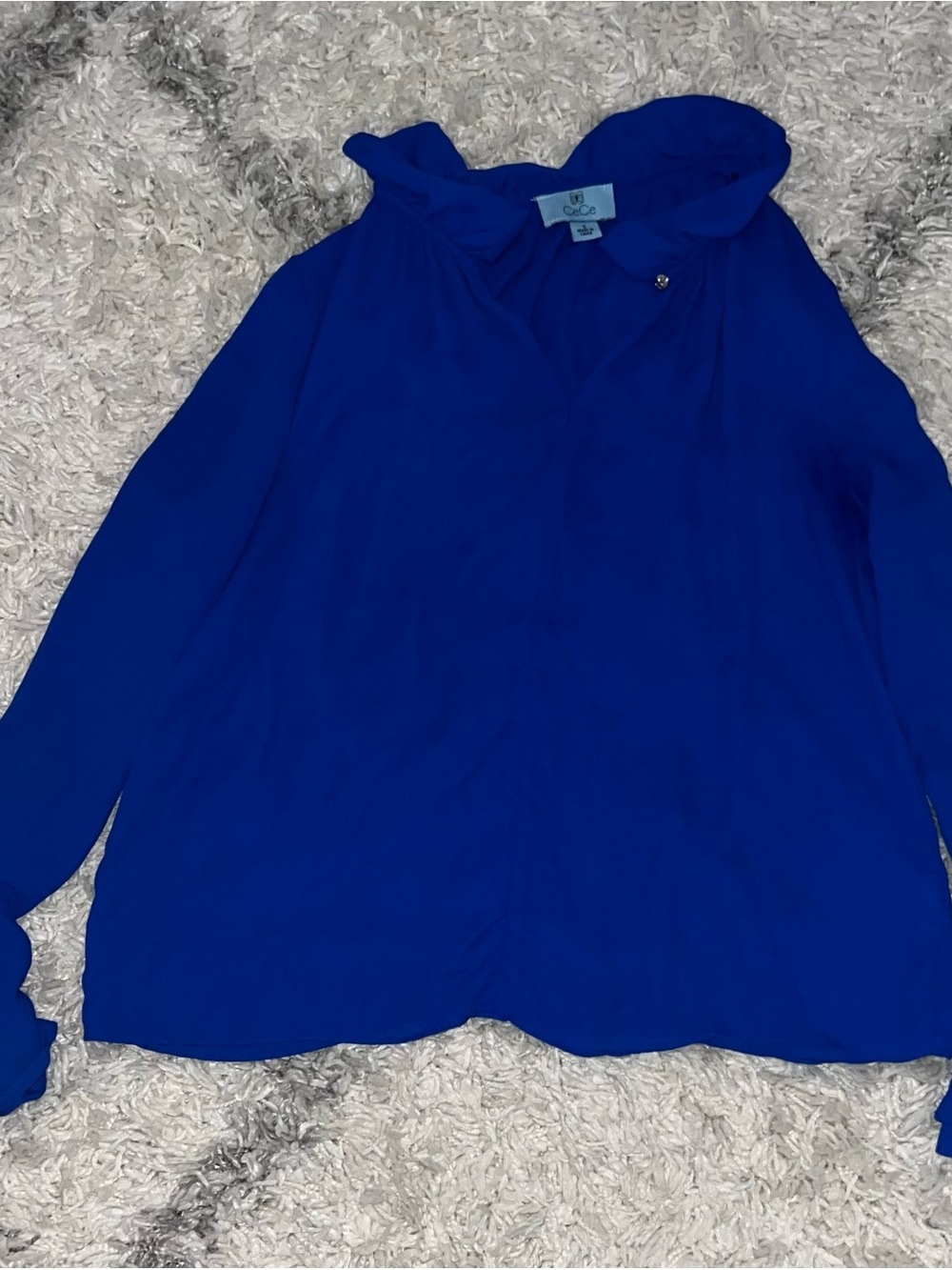 CeCe Royal Blue Hooded V-Neck Blouse